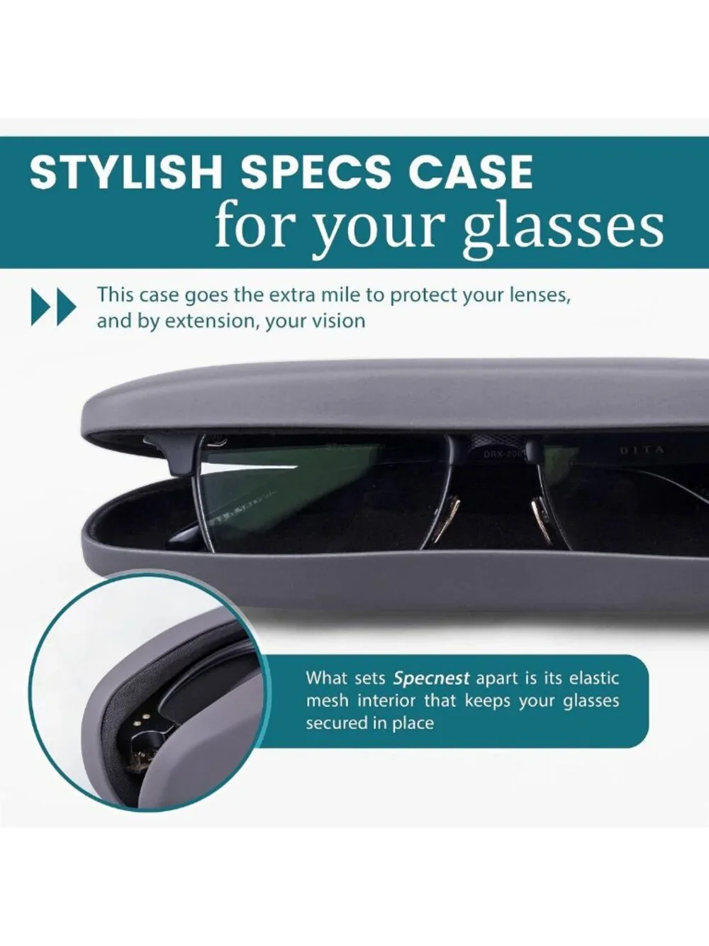 Sleek Hard Shell Eyeglasses Case - Slim Vegan Leather & Stainless Steel Design